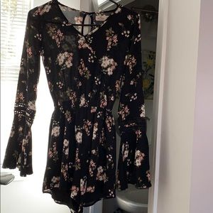 Women’s Long sleeve romper (black with floral)